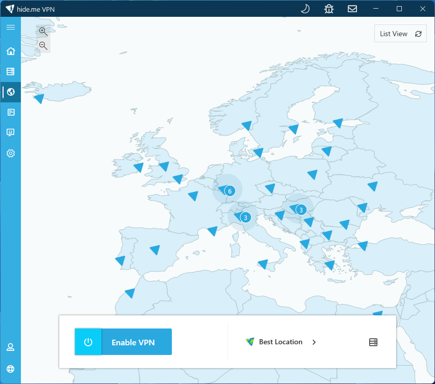 hide.me VPN server locations in Europe